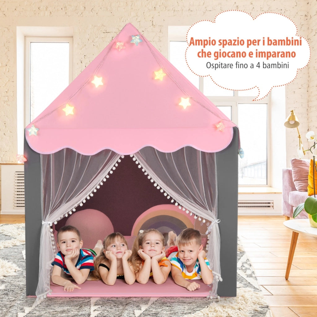 Tenda da gioco per bambini con tappetino lavabile-Tenda castello fatato con luci a forma di stella Rosa