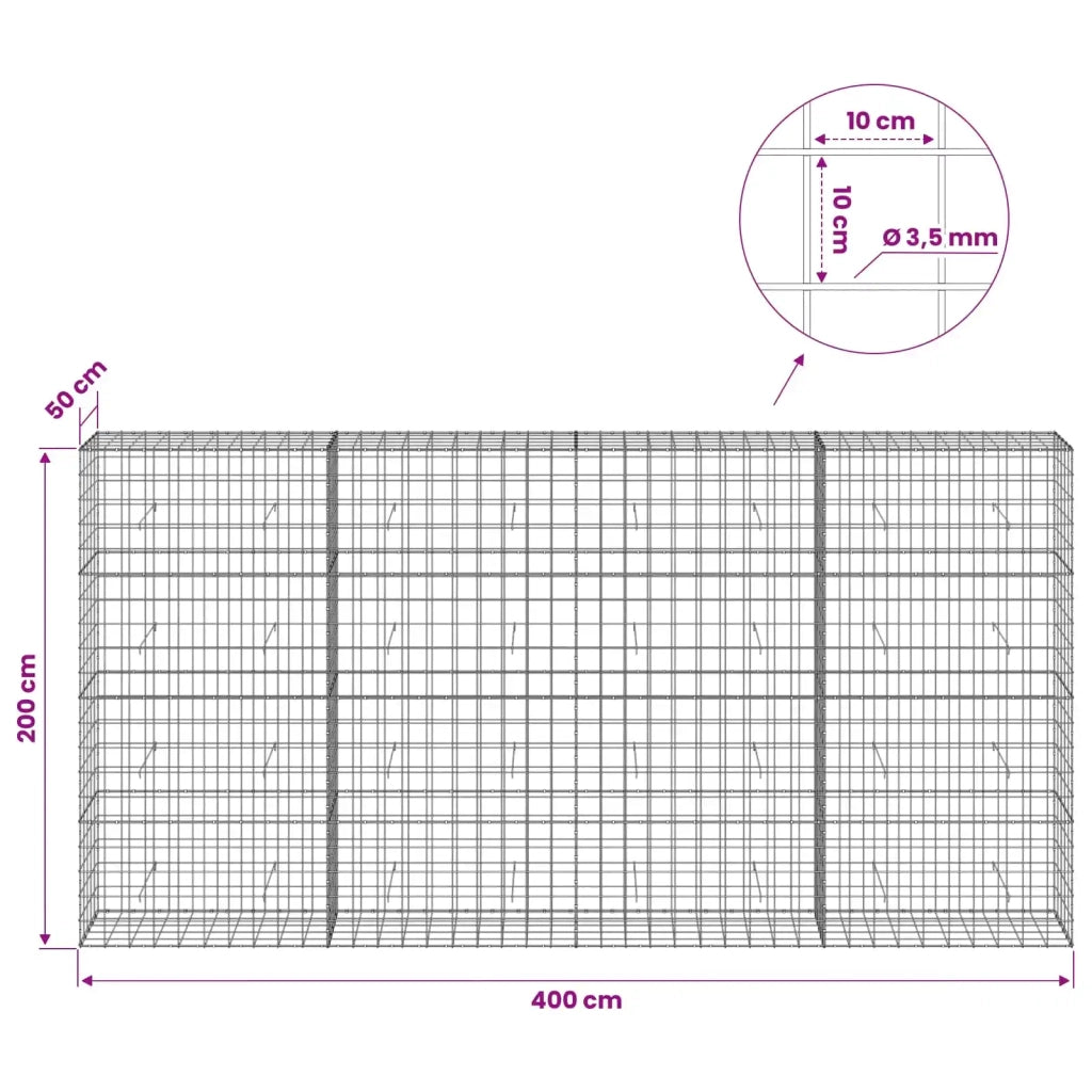 Gabione con Filo da 3,5 mm e Rete da 10x10 cm 400x50x200 cm 3463346