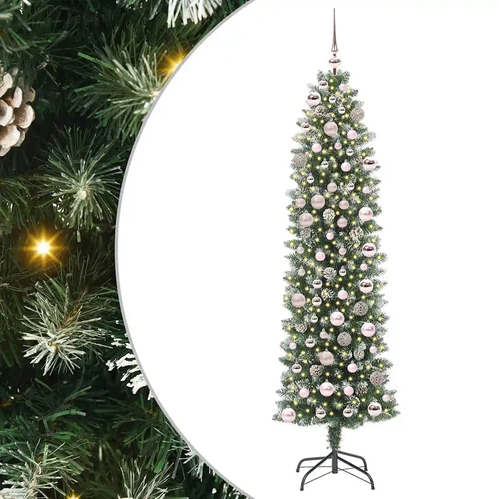 Albero di Natale | Decorazioni natalizie Artificiale Sottile Verde e Bianco 180 cm