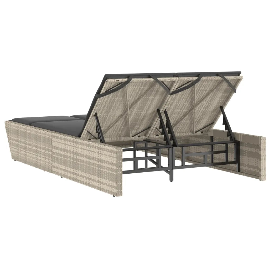 Lettino Prendisole | Sdraio da giardino | Lettino da sole Doppio con Cuscini Grigio Chiaro Polyrattan