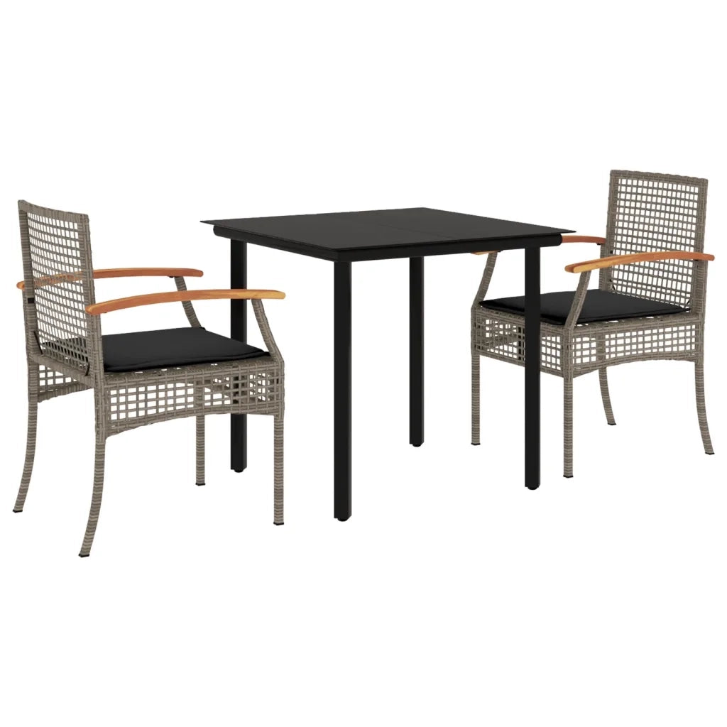 Set da Pranzo da Giardino 3 pz | Set Salotto da Giardino con Cuscini in Polyrattan Grigio