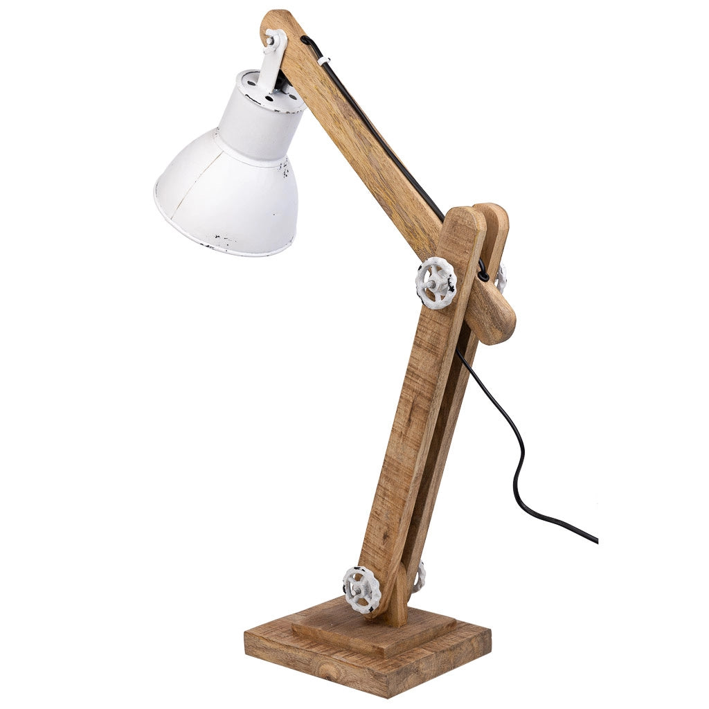 Lampada flexo in legno bianco e metallo 17x22x79h