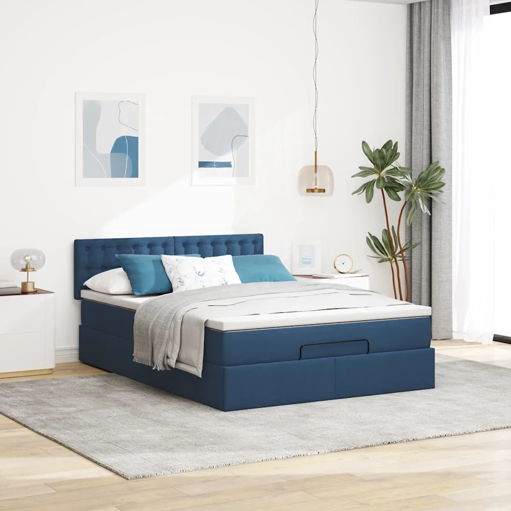 Struttura Letto Pouf con Materasso Blu 140x200cm in Tessuto 3312484