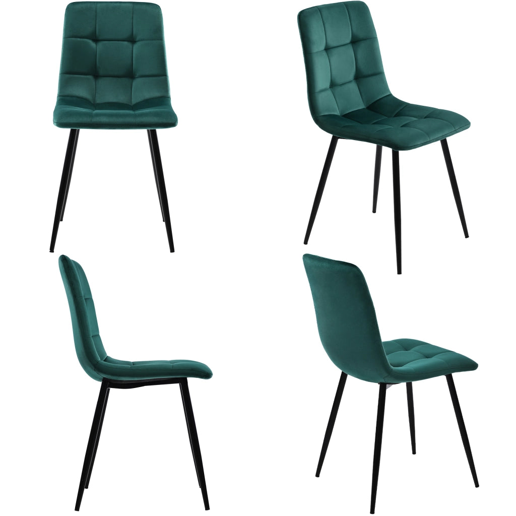 Tavolo da pranzo per 4 persone con 4 sedie, piano effetto marmo, sedute in velluto, per cucina, in MDF, verde