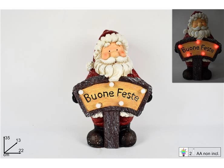 Decorazione Natalizia Babbo Natale con Scritta Buone Feste Luminosa 35 cm