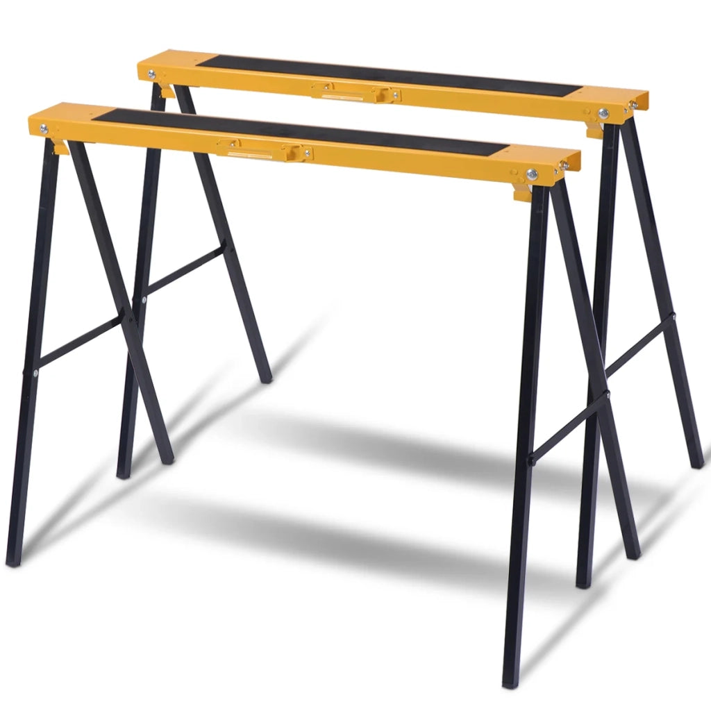 Set di 2 cavalletti pieghevoli con superficie antiscivolo e design compatto in ferro giallo 99,5x48,5x78 cm 20_0020077