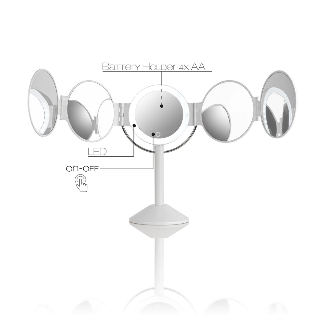 Specchio da tavolo con led in plastica bianco cm. L.25xP.20,5xH.46,5