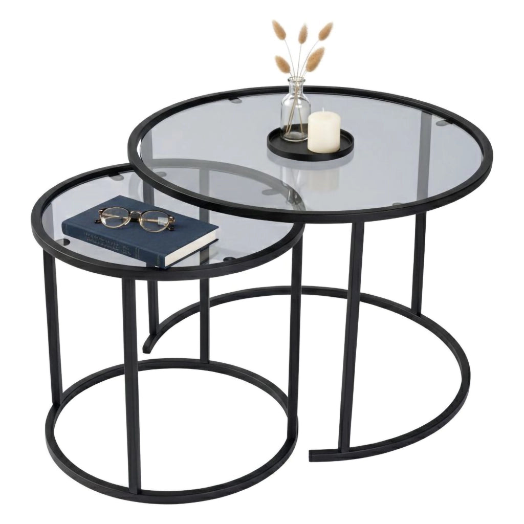 Xaden, Tavolino da Salotto set di 2 Tavolini, 60x60x43h cm Nero