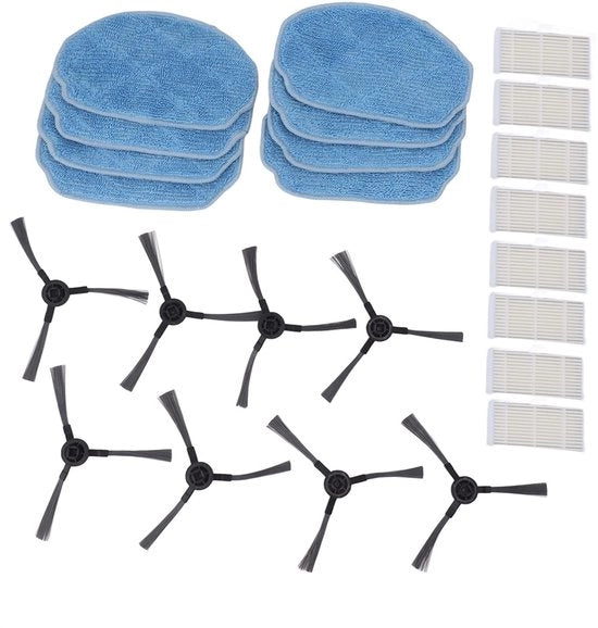 Accessori per Aspirapolvere Kit - 8 Pennelli Laterali - 8 Filtri - 8 Asciugamani per Panno - Pezzi di Ricambio - Adatto per BR150/BR151 - Aspirapolvere Robotico