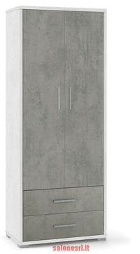 ARMADIO 2 ANTE 2 CASSETTI H182 L71 P41 cm STRUTTURA BIANCO FRONTALE CEMENTO SARMOG Db359k