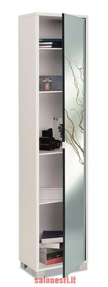 KIT MOBILE COLONNA 4 CON SPECCHIO H190 L43 P29 Cm RIPIANI FINITURA BIANCO FIAMMANTE SARMOG 744spk