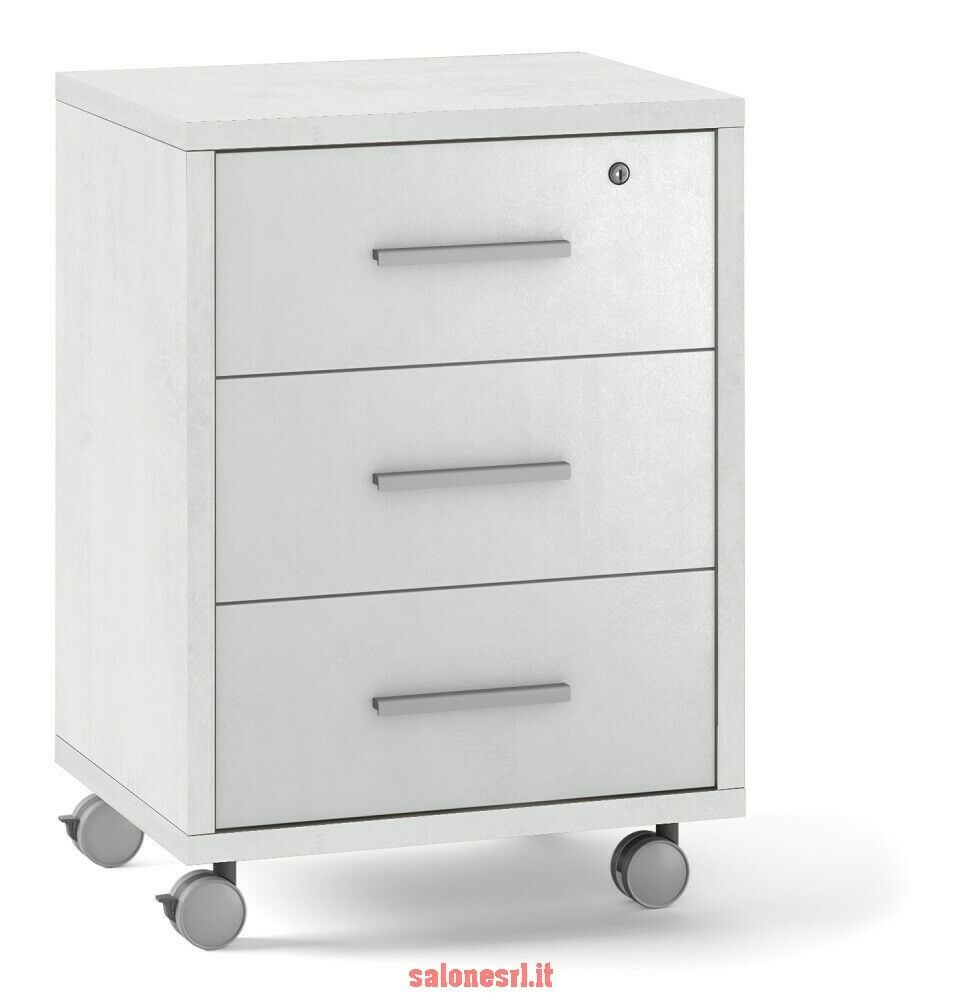 MOBILE CASSETTIERA 3 CASSETTI SU RUOTE H71 L51 P41 Cm FINITURA BIANCO OSSIDO SARMOG Db733