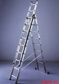 SCALA COMBINATA IN ALLUMINIO A 3 ELEMENTI 9 GRADINI 254/592 CM.