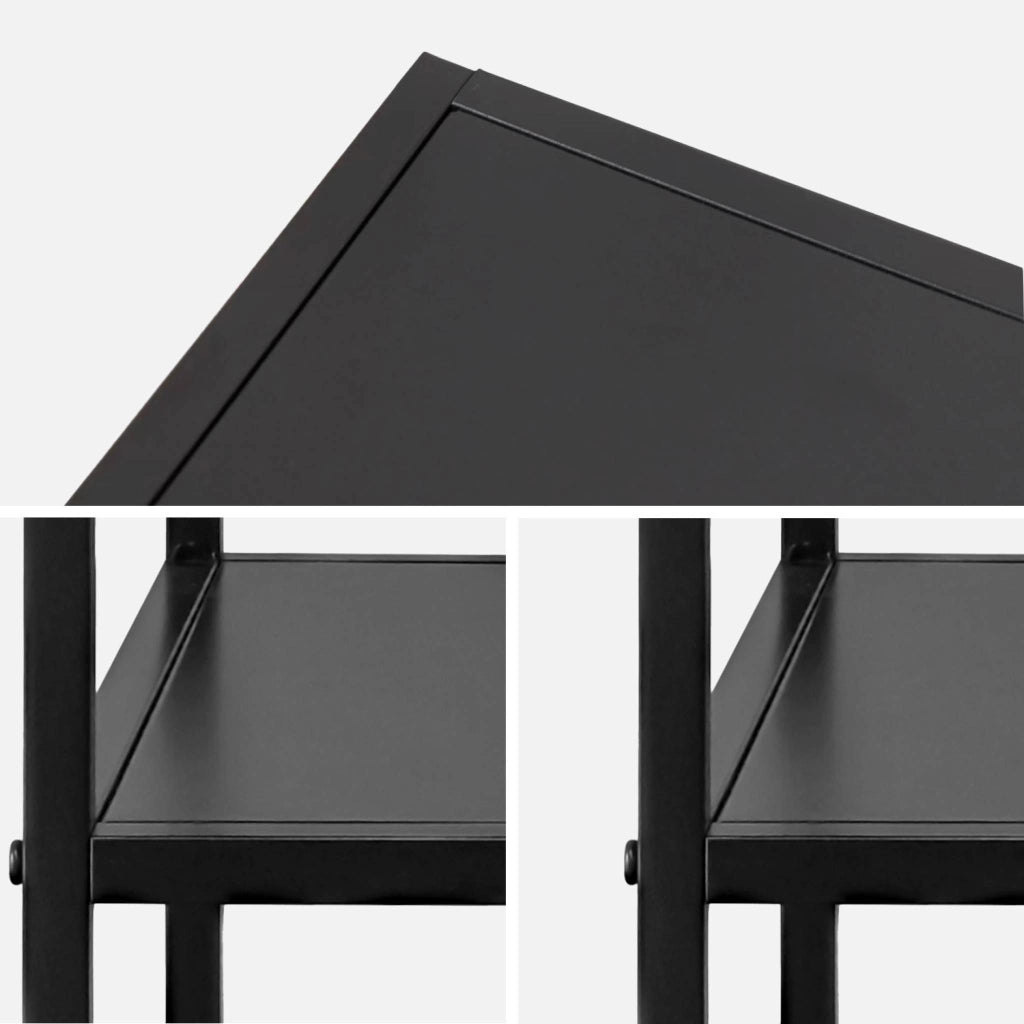 Comodino in metallo nero con ripiano, nero