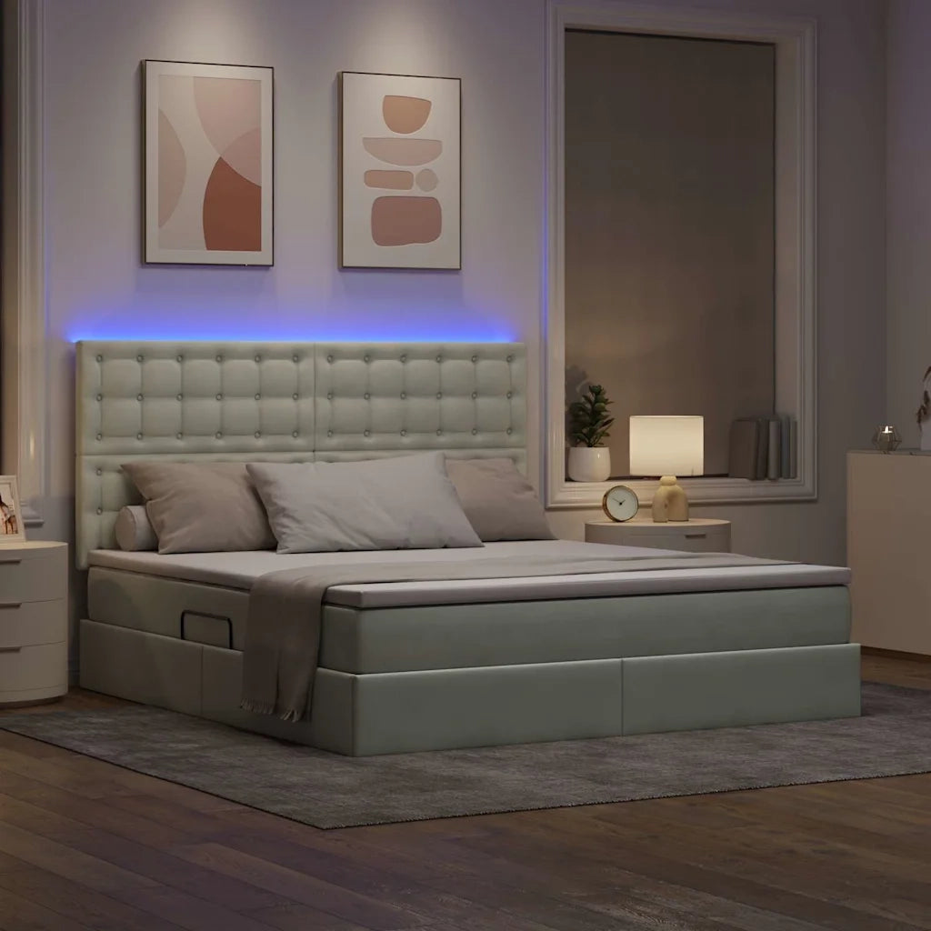 Letto con contenitore LED e materasso Grigio Chiaro