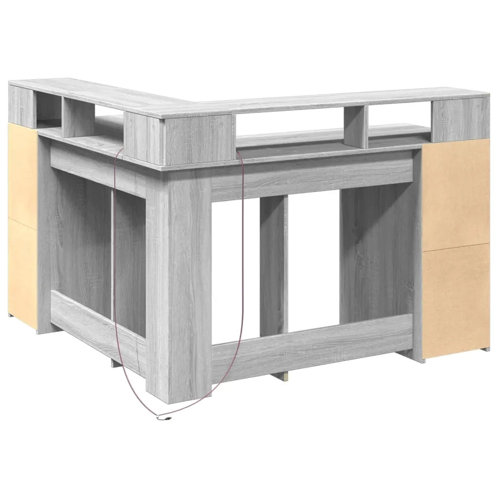 Scrivania con Luci LED Grigio Sonoma 130x130x91cm in Truciolato 3309452