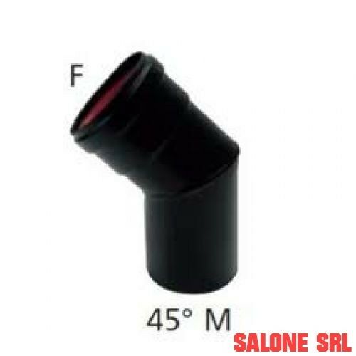 GOMITO 45Â°PER STUFA PELLET D.8 PORCELLANATO PESANTE NERO OPACO MM.1,2 CON GUARNIZIONE