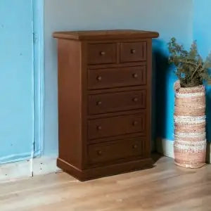 cassettiera settimino in legno arte povera noce scuro 4 + 2 cassetti telaio