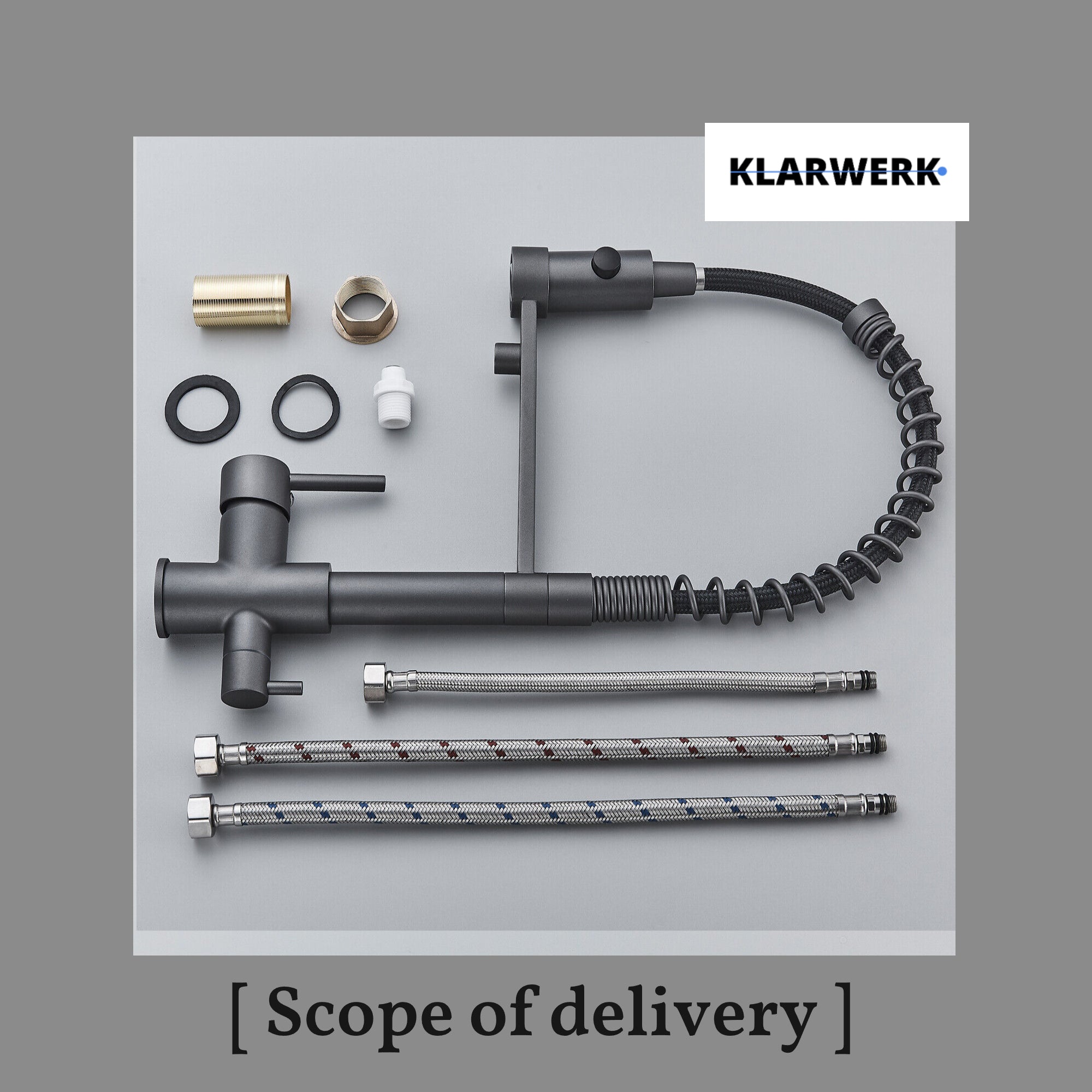 Bernd | Filtro opaco  3 vie grigio titanio gastronomia Rubinetto cucina amolla in acciaio inossidabile osmosi|Miscelatore da ristorante ruotabile 360°