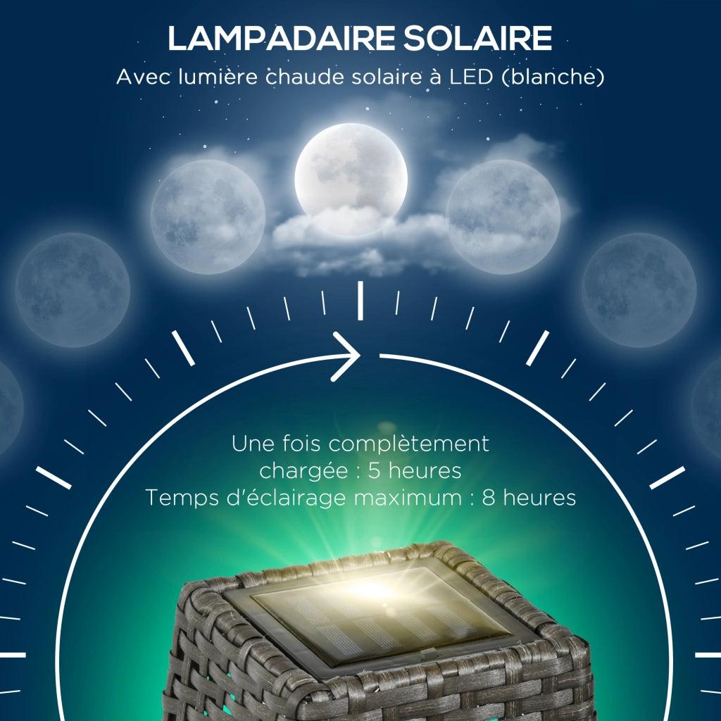 Lampada da giardino solare LED in resina intrecciata effetto rattan ¨C zephmum ¨C grigio 21x21x78 cm
