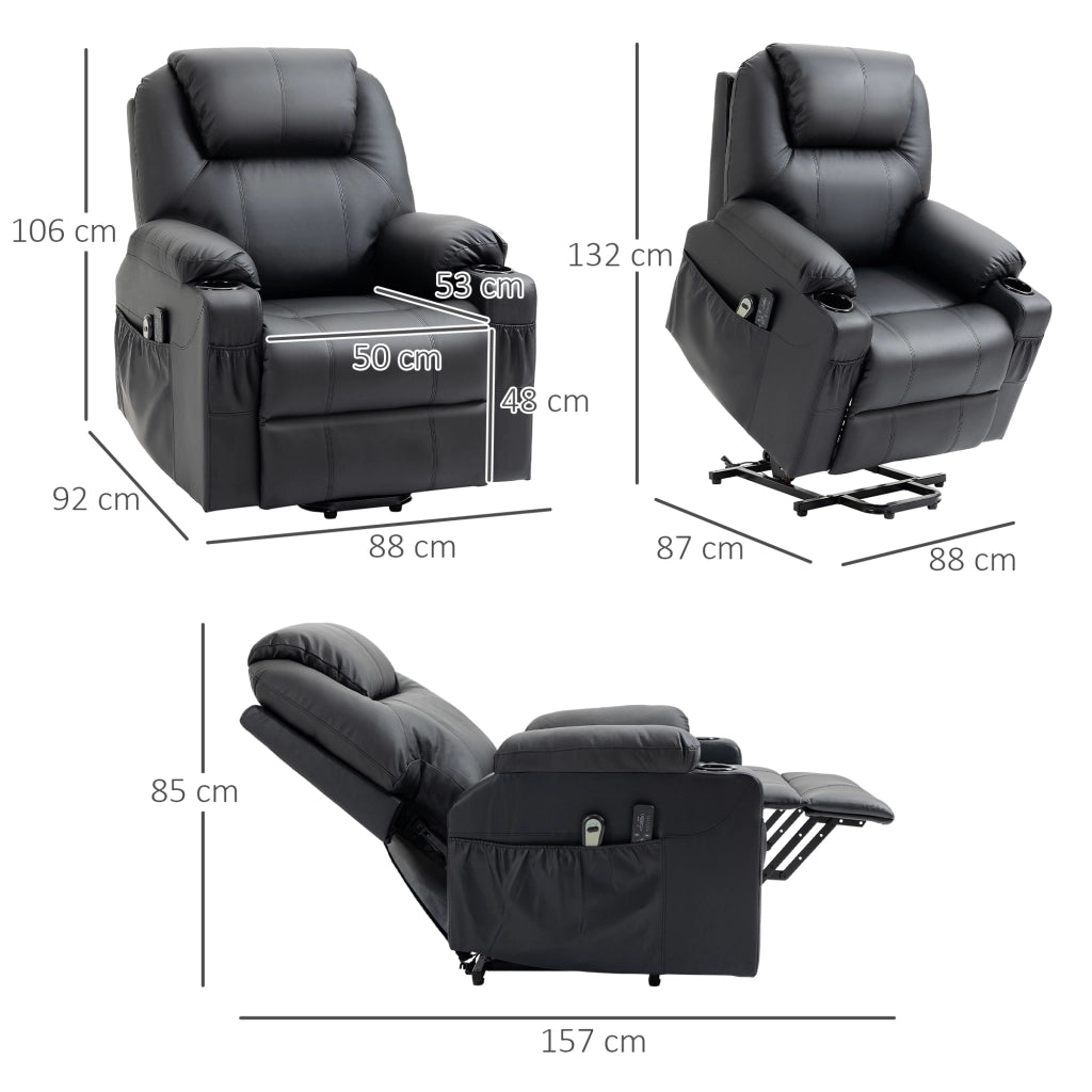 EasyComfort Poltrona Alzapersona Reclinabile max 135° con 8 Punti Massaggianti e Poggiapiedi, 88x92x106 cm, Nero
