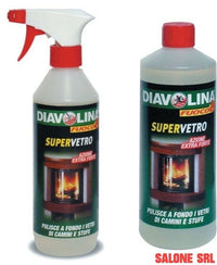 6 PZ.PULIVETRO DIAVOLINA SUPERVETRO PER PULIZIA VETRI STUFE E CAMINI DA 500 ML.