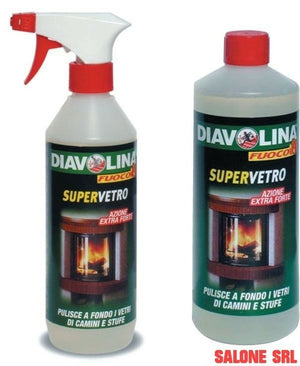 6 PZ.PULIVETRO DIAVOLINA SUPERVETRO PER PULIZIA VETRI STUFE E CAMINI DA 500 ML.