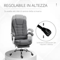 Sedia da Ufficio Reclinabile con Poggiapiedi Retrattile e Schienale Alto in Tessuto, Grigio