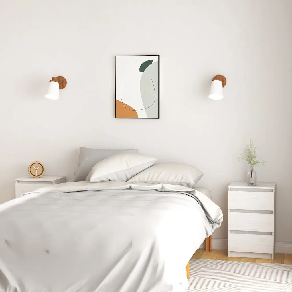 Comodini 2 pz-Set di 2 Tavolino da notte Bianchi 40x29,5x64 cm in Legno Massello di Pino