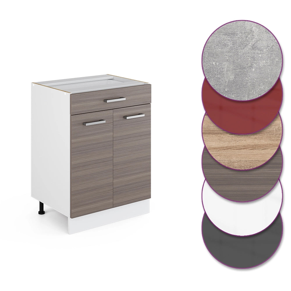 Mobiletto base per cucina R-Line Grigio nobile/Bianco 60 cm con cassetto, senza piano di lavoro Vicco
