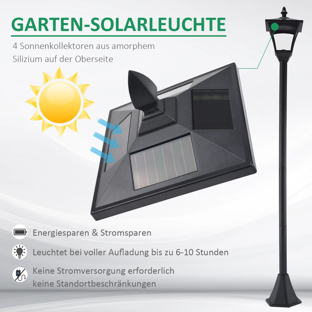 Lanterna Da Giardino Solare A Led Luce Decorativa 15 X 15 X 120 Cm Acciaio Inox Nera Per Esterni Con Sensore Crepuscolare