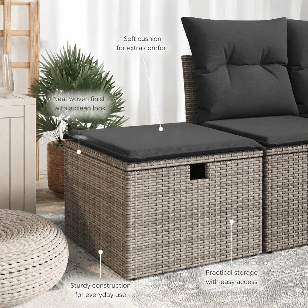 Garden Stool With Cushion, Grey, 55x55x37 Cm, Poly Rattan