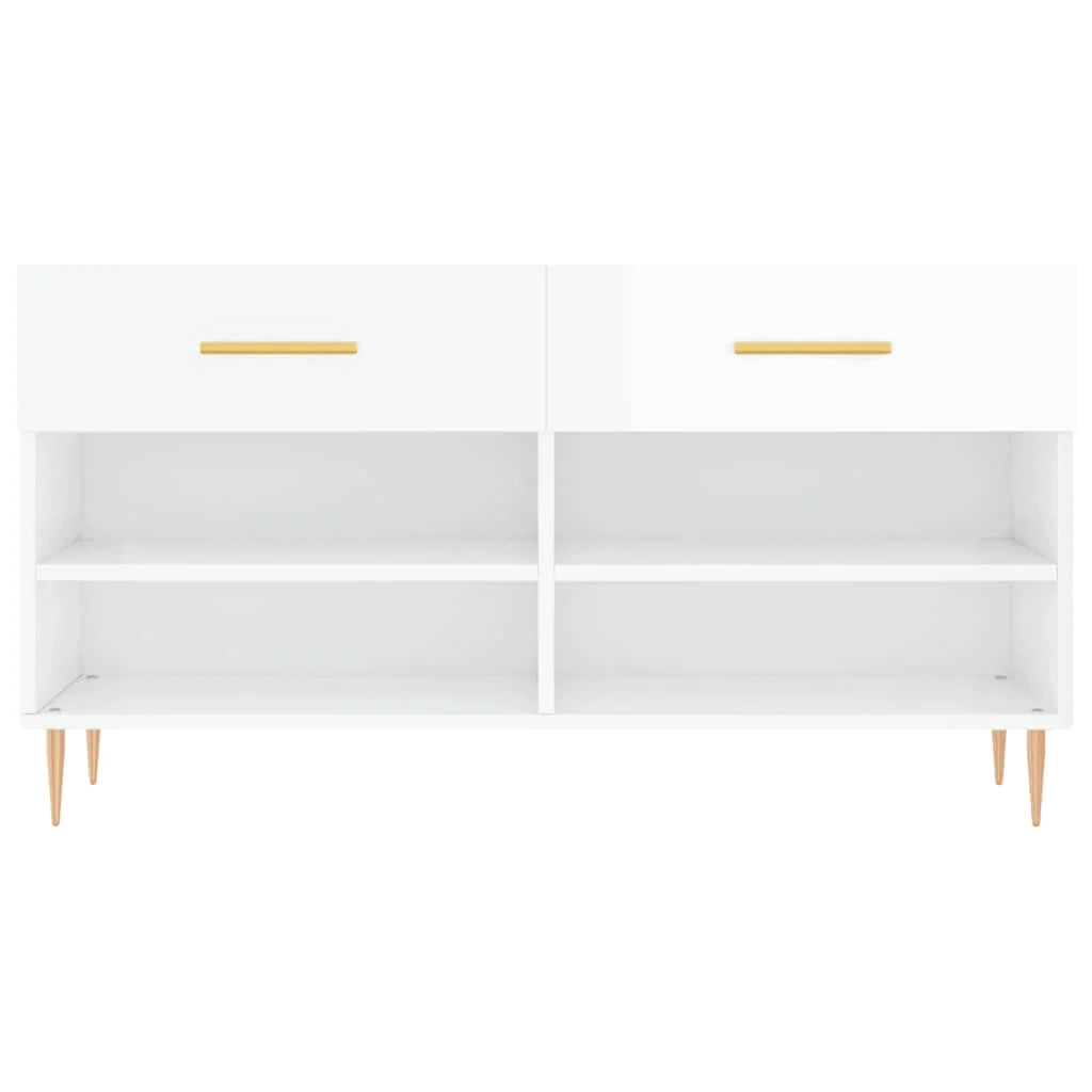 Panca portascarpe/stivali cassettiera mensola mobiletto portaoggetti per ingresso finitura lucida 102 x 35 x 55 cm legno ingegnerizzato bianco 02_0022896