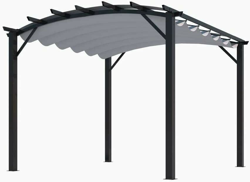 Pergola Foresta gazebo in alluminio ad arco con telo retrattile colore grigio, dimensioni 340x330x240H
