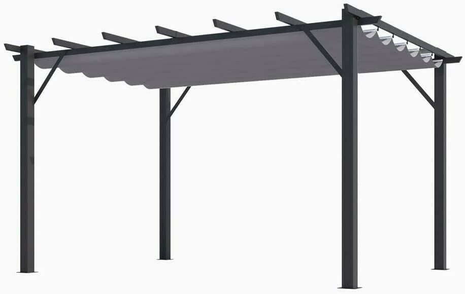 Pergola Foresta gazebo in alluminio con telo retrattile colore grigio, 140gr, dimensioni 400x300x230H