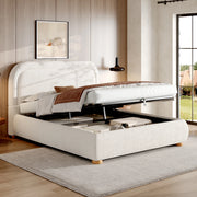 Letto matrimoniale 160x200 cm con contenitore idraulico; testiera imbottita in bouclé bianco
