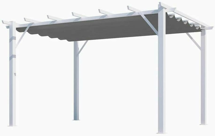 Pergola Foresta gazebo in alluminio colore bianco con telo retrattile grigio 140g/mq, dimensioni 400x300x230H