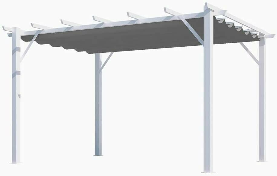 Pergola Foresta gazebo in alluminio colore bianco con telo retrattile grigio 140g/mq, dimensioni 400x300x230H