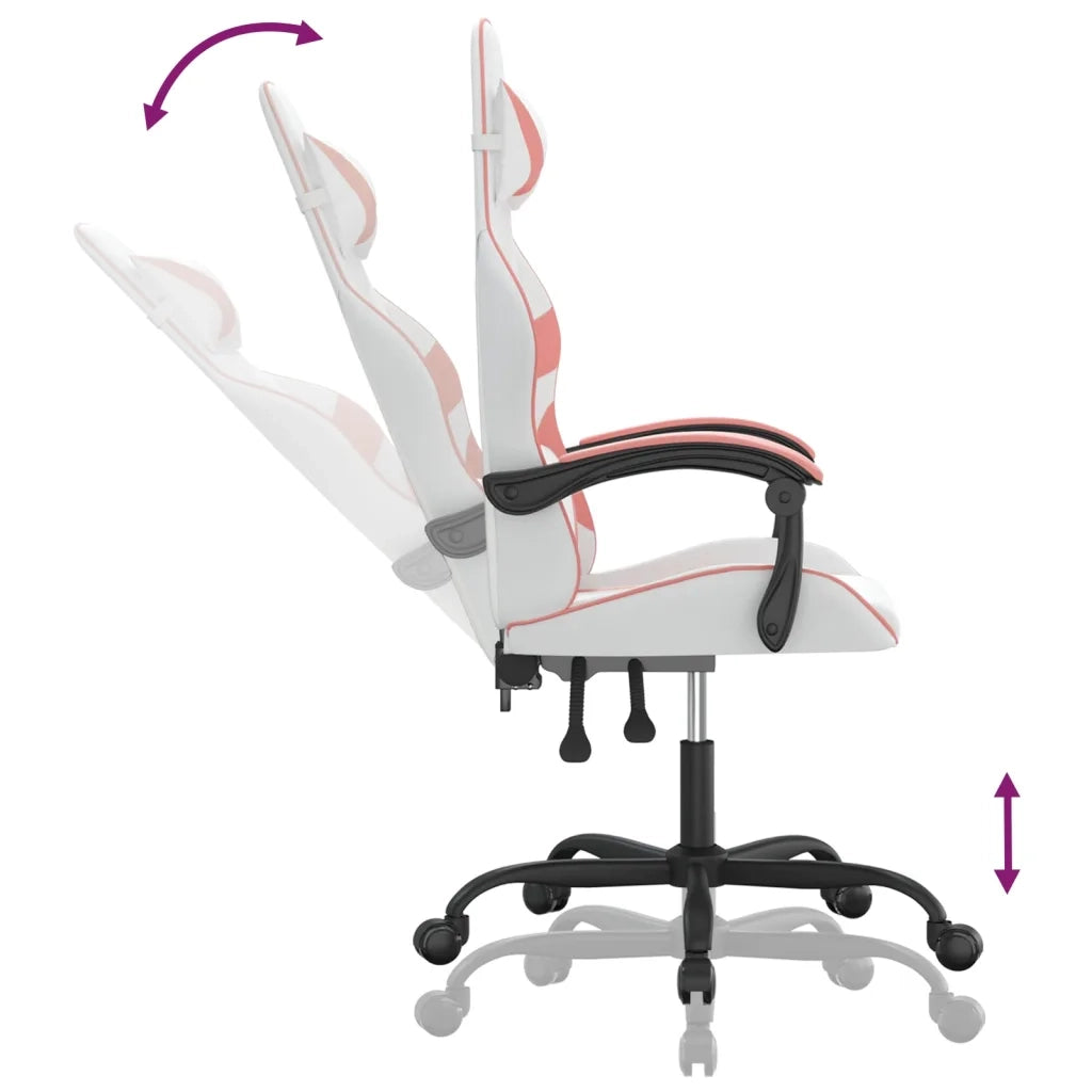 vidaXL Sedia da Gaming Girevole Bianco e Rosa in Similpelle