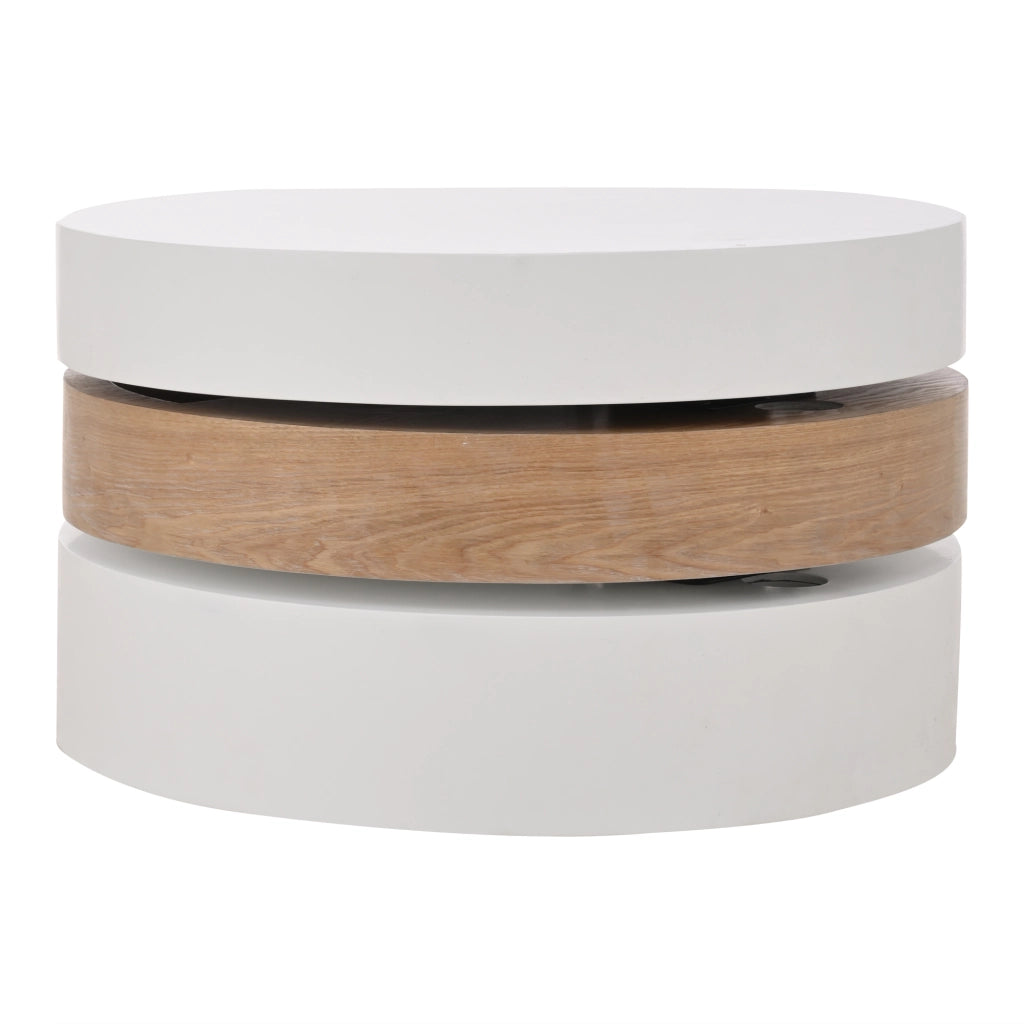 Tavolino da caffè con ripiani girevoli e vano contenitore - in MDF - 60 x 60 x 35.1 cm - bianco e naturale