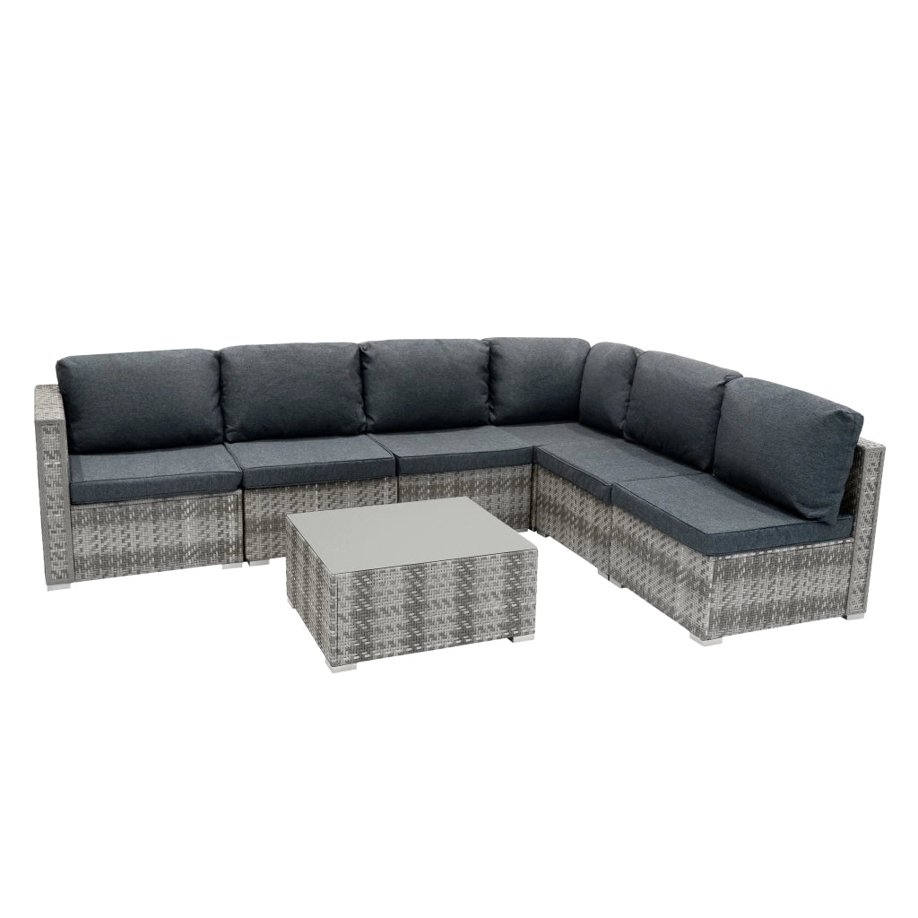 Set Divani Rattan Grigio 7 Pezzi da Giardino con Cuscini e Tavolino