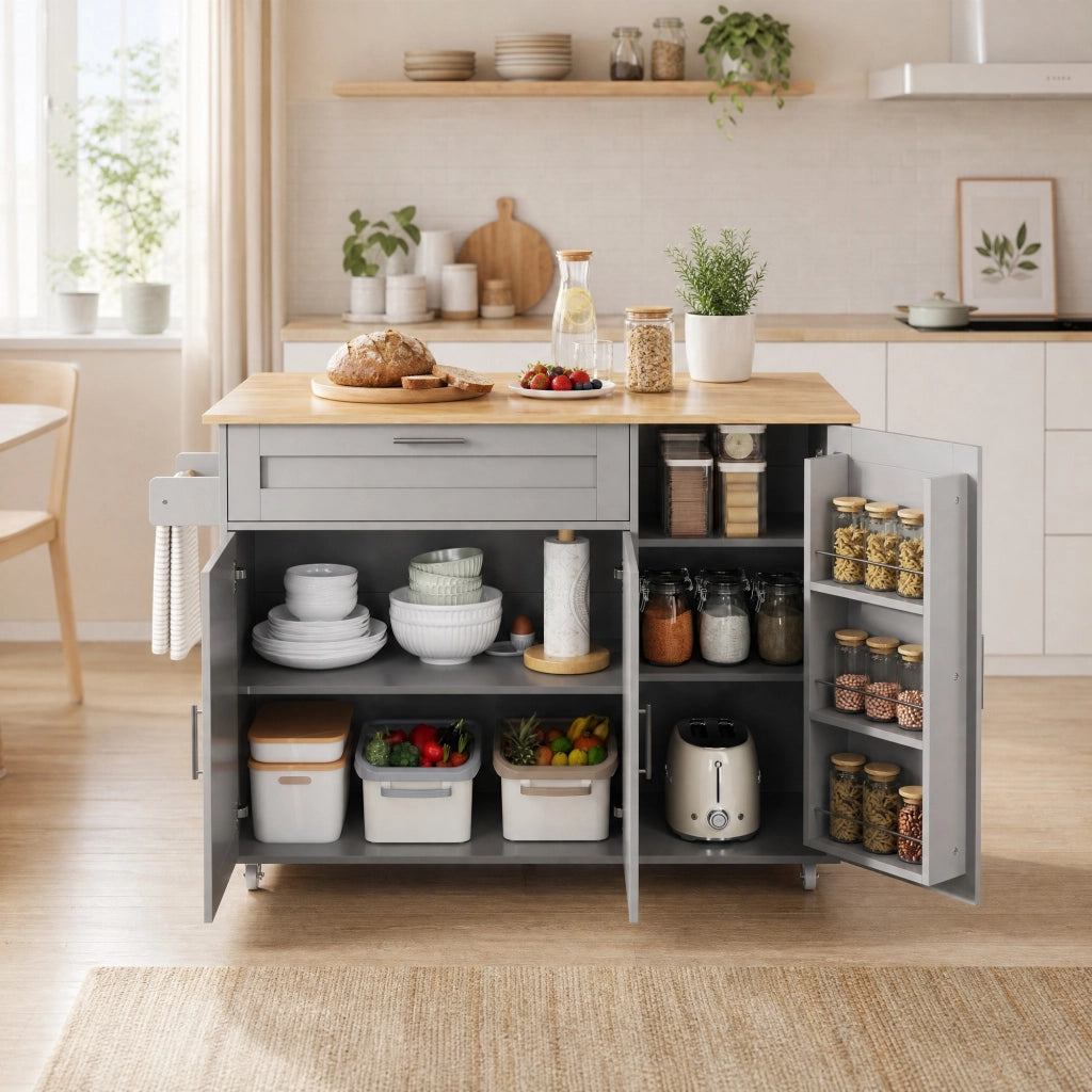 Carrello cucina con piano ribaltabile 120x44(70) cm in MDF grigio