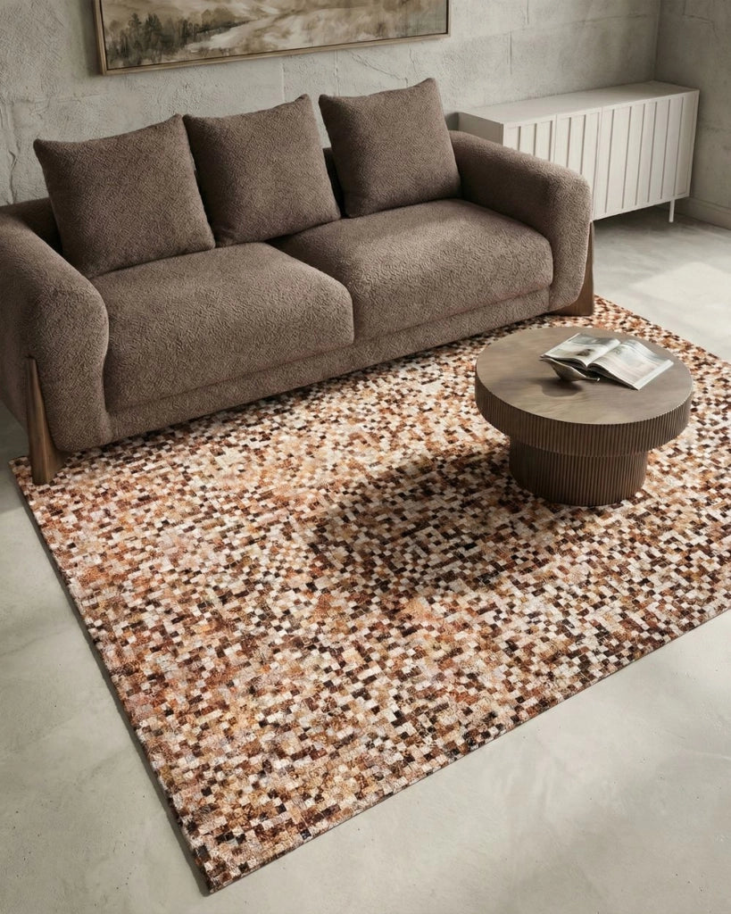 Tappeto tappetino Marrone Pelle Bovina 140 x 200 cm Patchwork Fatto a Mano Moderno Boho