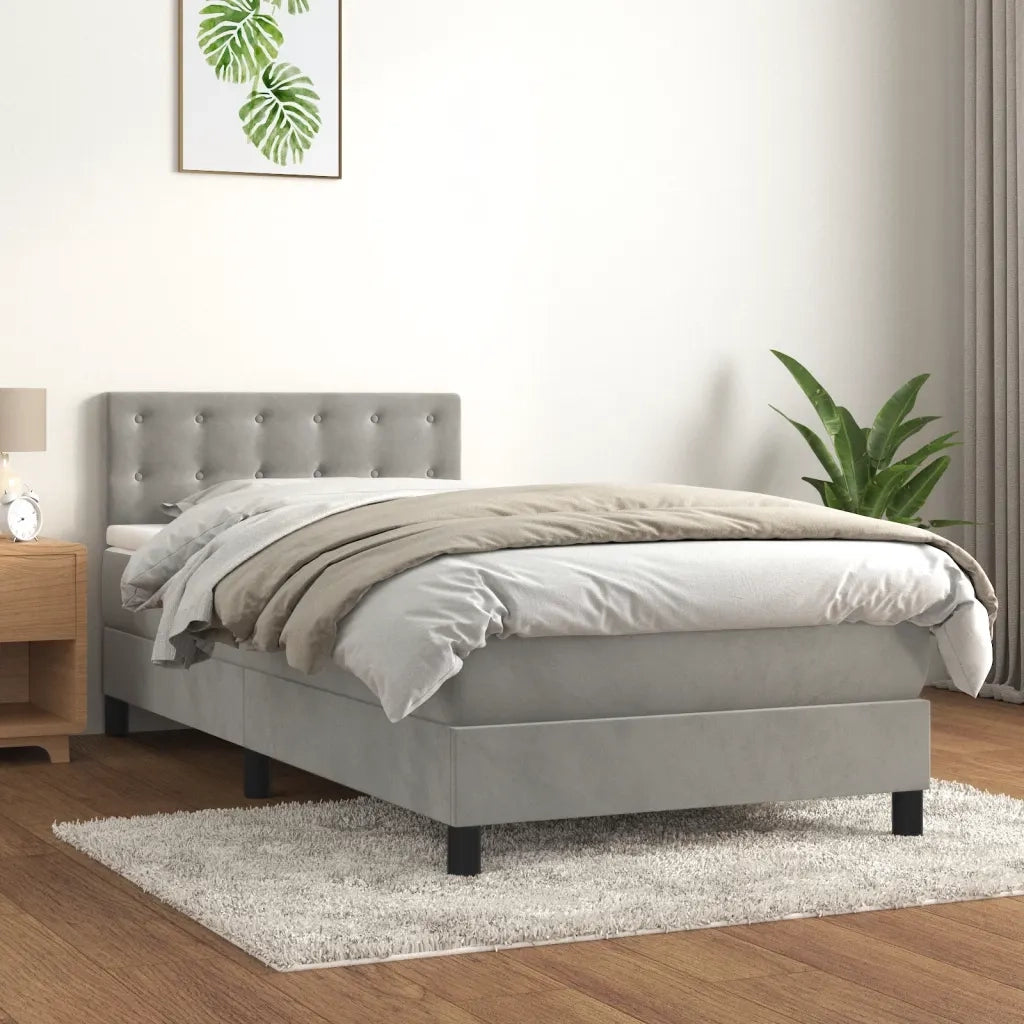 Giroletto a Molle con Materasso Grigio Chiaro 90x200 cm Velluto