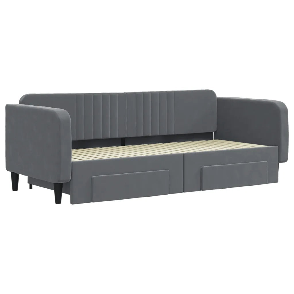 Divano Letto Estraibile Cassetti-Sofa Letto-Daybed Grigio Scuro 90x200cm Velluto 841631