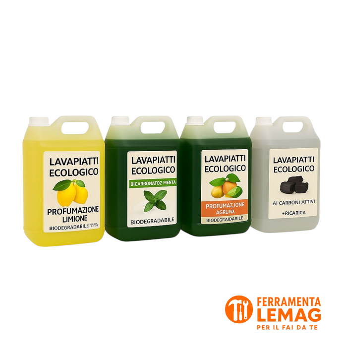 LAVAPIATTI ECOLOGICO FORMATO 5 LITRI – RICARICA GRANDE – 4 PROFUMAZIONI DISPONIBILI SAPONE SFUSO: LAVAPIATTI AI BARBONI ATTIVI