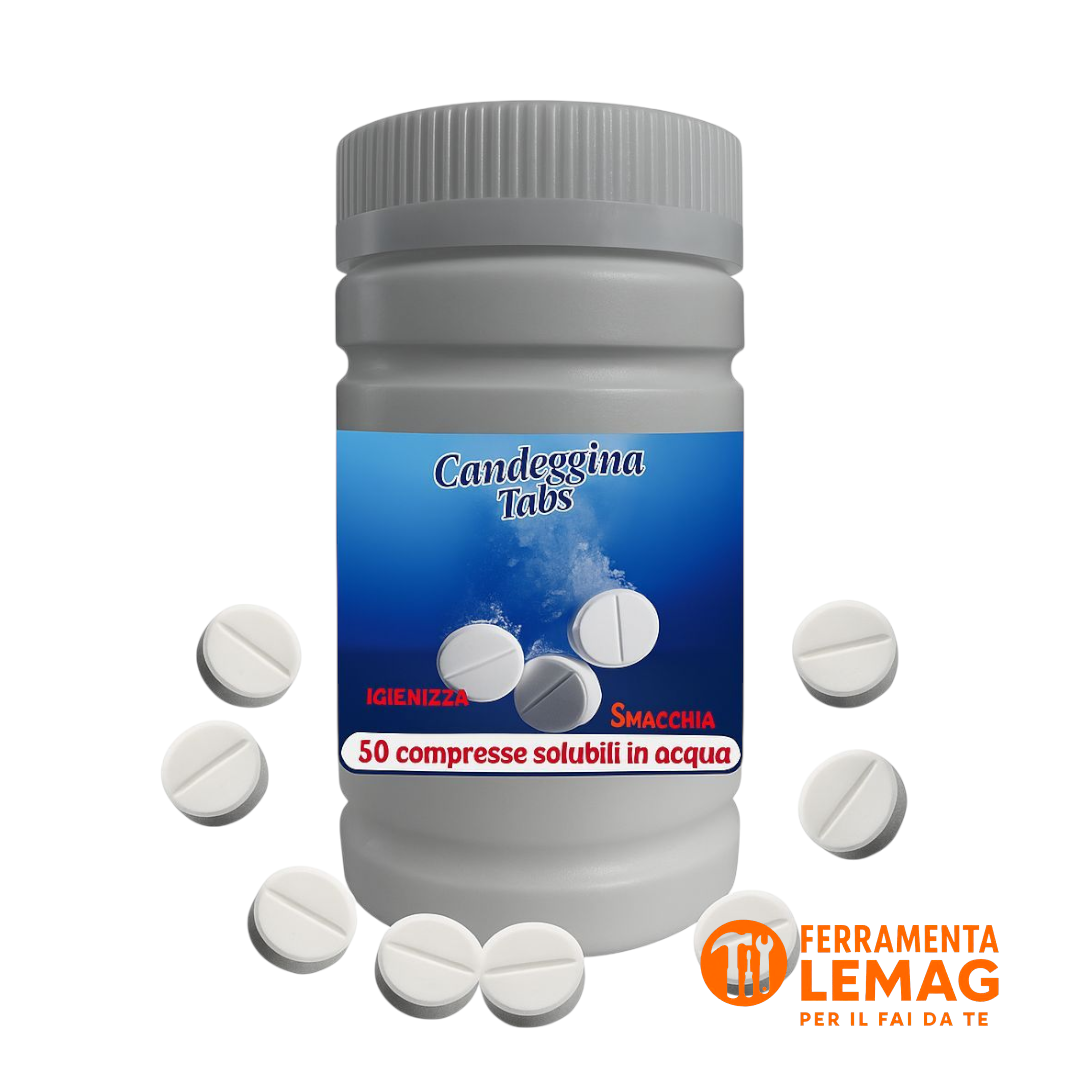 Candeggina in Pastiglie – 50 Tabs = 250L – Sbiancante Igienizzante – Lemag SRL