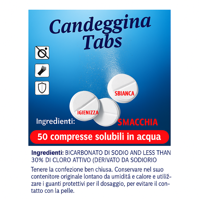 Candeggina in Pastiglie – 50 Tabs = 250L – Sbiancante Igienizzante – Lemag SRL