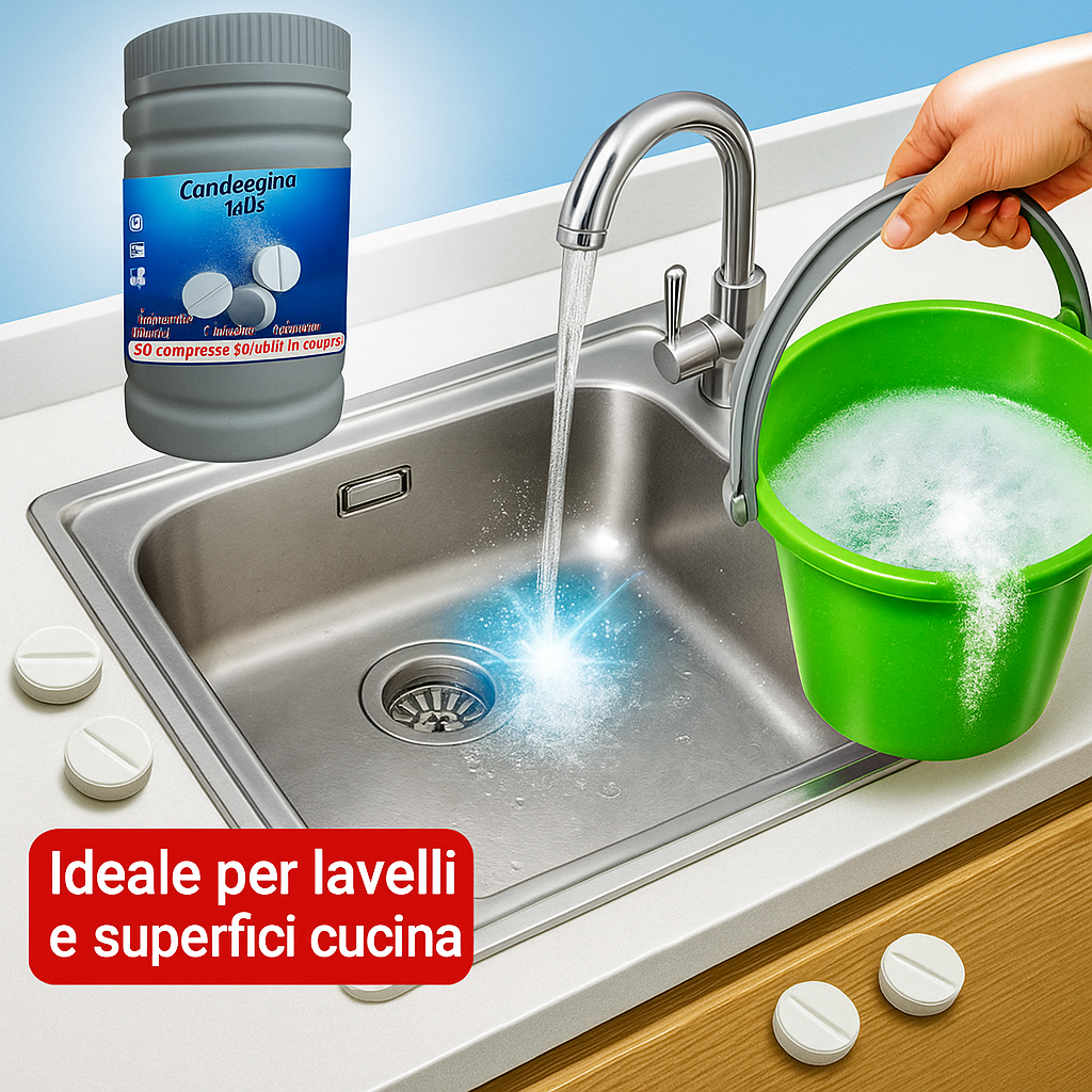 Candeggina in Pastiglie – 50 Tabs = 250L – Sbiancante Igienizzante – Lemag SRL