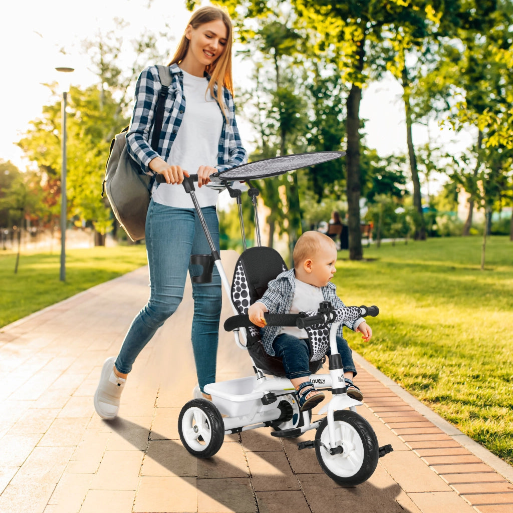 Triciclo per Bambini con Cestino e Ombrellino ¨C zephmum ¨C 105x47x98 cm Bianco e Nero
